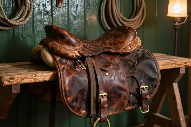Illustration: A saddle in a tack room